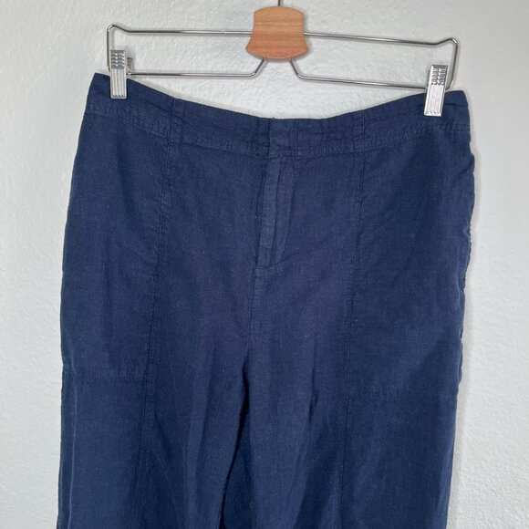 Nic+Zoe Womens Navy Blue Organic Linen Rumba Park Wide-Leg Crop Pant 12 - Picture 6 of 15